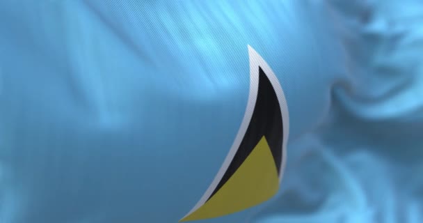 セントルシアの国旗が手を振っのクローズアップビュー セントルシア Saint Lucia アメリカ合衆国中部の島州 生地の質感の背景 選択的フォーカス スローモーションでのシームレスなループ — ストック動画
