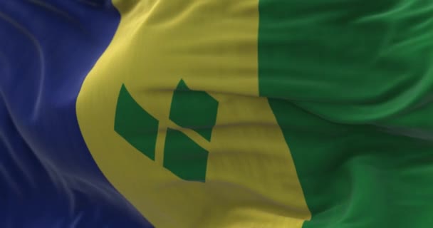 Close View Saint Vincent Grenadines National Flag Waving Fabric Textured — Stock Video