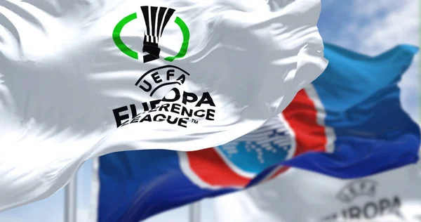 Prague Czech Rep July 2022 Flags Uefa Uefa Europa Conference — Foto de Stock