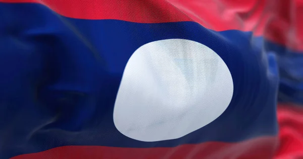 Vista Cerca Bandera Nacional Laos Ondeando Viento República Democrática Popular —  Fotos de Stock