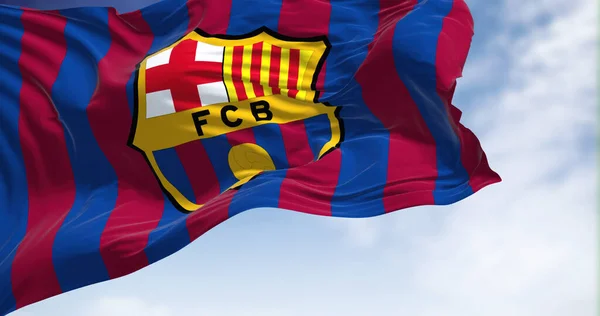 Barcelona Spain May 2022 Flag Barcelona Waving Wind Clear Day — 스톡 사진