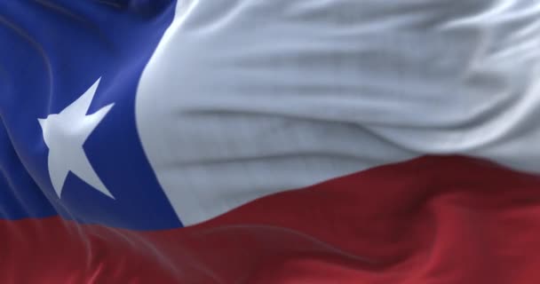 Vista Perto Bandeira Nacional Chile Acenando República Chile Está Localizada — Vídeo de Stock