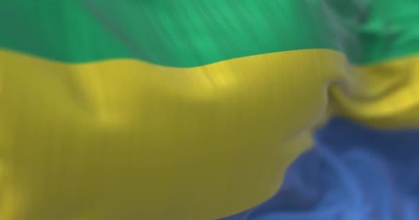 Vista Perto Bandeira Nacional Gabão Acenando Vento República Gabonesa País — Vídeo de Stock