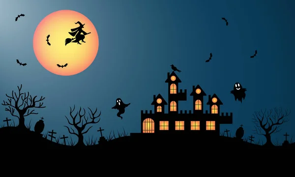 Halloween Blauwe Achtergrond Met Zwart Silhouet — Stockfoto