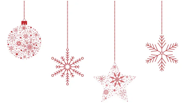 用雪花做成的白色背景的红色圣诞装饰品 — 图库照片