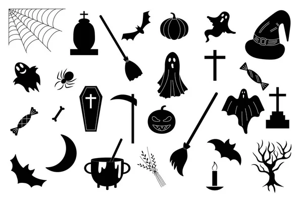 Feestelijke Set Halloween Zwart Silhouet — Stockfoto