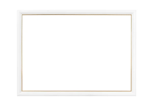 Biała Ramka Złotym Paskiem Zdjęcia Odizolowana — Zdjęcie stockowe