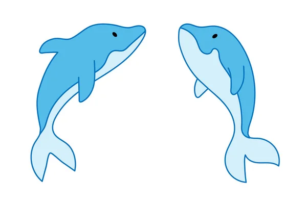 Kahden Delfiinin Sarja Valkoisella Pohjalla — kuvapankkivalokuva