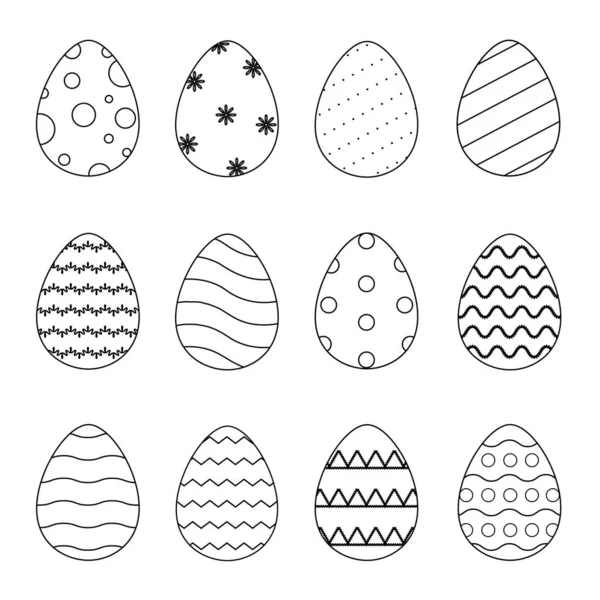 Set Easter Eggs Outline Black Pattern — Stock Photo, Image