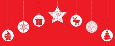 kırmızı arkaplanda noel süsleri