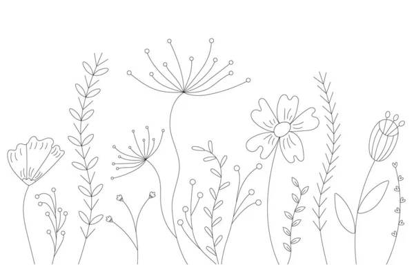 set of flowers and twigs with black outline