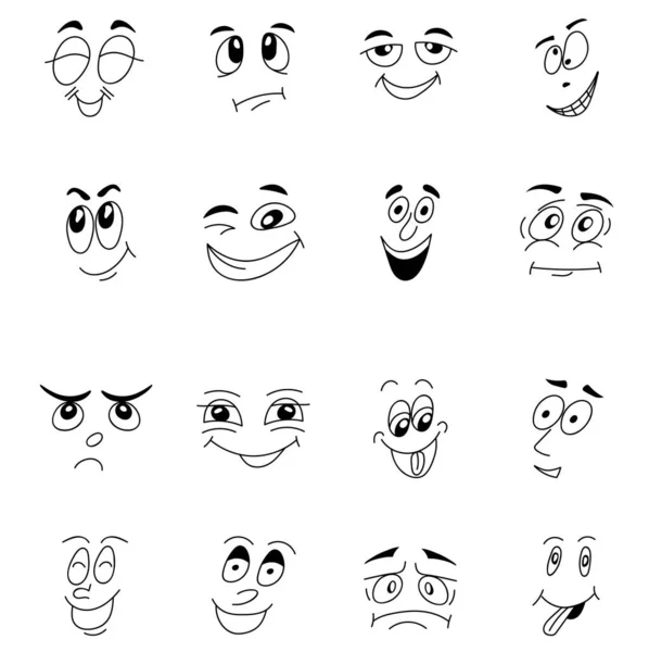 Set Funny Cartoon Faces Black Outline — Stock Photo, Image