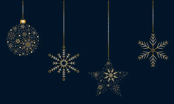 Julprydnader Guld Färg Från Snöflingor Blå Bakgrund Stockbild