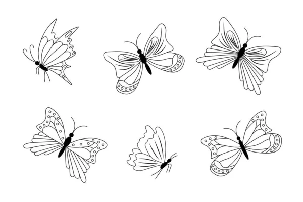 Set Butterflies Black Outline — Stock Photo, Image
