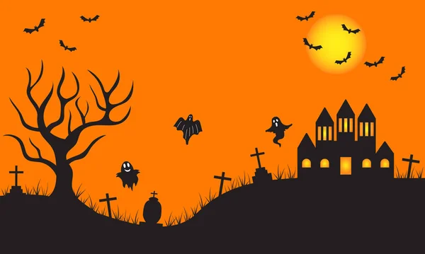 Orange Halloween Background Black Silhouette — Stock Photo, Image