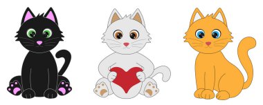 Siyah, gri ve turuncu kediler.