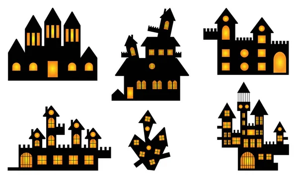 Set Van Zwarte Halloween Huizen — Stockfoto