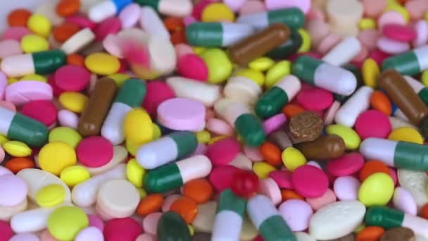 Close Colored Medical Pills Falling — Wideo stockowe