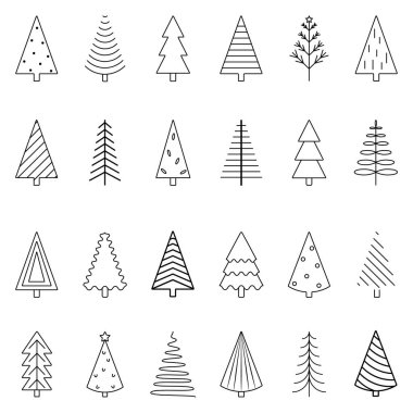Siyah çizgili bir sürü noel ağacı.