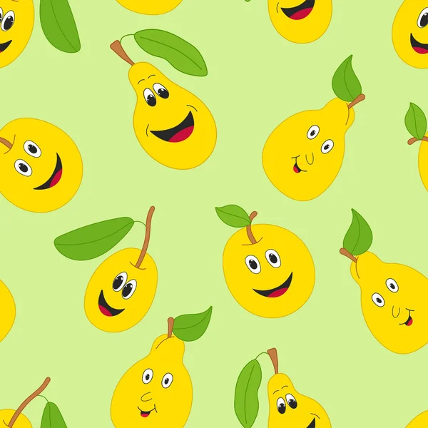 seamless pattern on green background yellow apple and pear