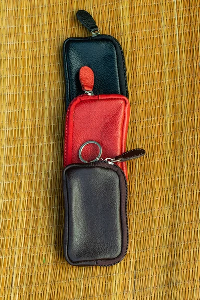 Black Red Coffee Color Three Key Ring Bag Displayed Pattern — Stock Photo, Image