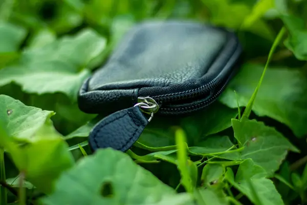 Genuine Black Color Leather Wallet Holder Case Keychain Bag Leather — Stock Photo, Image
