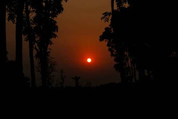 Cuando Sol Dorado Está Hundiendo Sol Dorado Pone Través Las — Foto de Stock