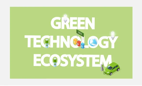 Banner de vector de ecosistema de tecnología verde. Producción y procesamiento ecológicos en el planeta — Archivo Imágenes Vectoriales