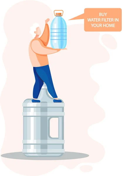 Αγοράστε οικιακό φίλτρο νερού κουζίνας για τον καθαρισμό νερού βρύσης από μηχανικά, αδιάλυτα σωματίδια — Διανυσματικό Αρχείο