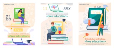 Ücretsiz ders, öğrenciler video oturumu ve özel podcast vektör pankartı ile webinar eğitimine göre çalışacaklar