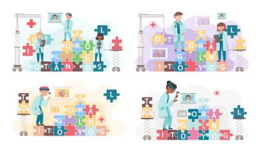 Otolaryngologist tıbbi poster. Bir dizi sahne ve otolaryngoloji, sağlık hizmetleri hakkında eylemler