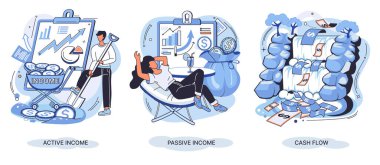 Pasif gelir, para kazanmak, aktif gelir, nakit akışı. Kâr elde etmek. İş başarısı fikri
