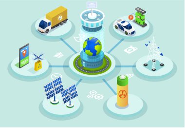 Yeşil teknoloji çizimleri kullanılarak elektrik üretiliyor. Alternatif enerji üretimi