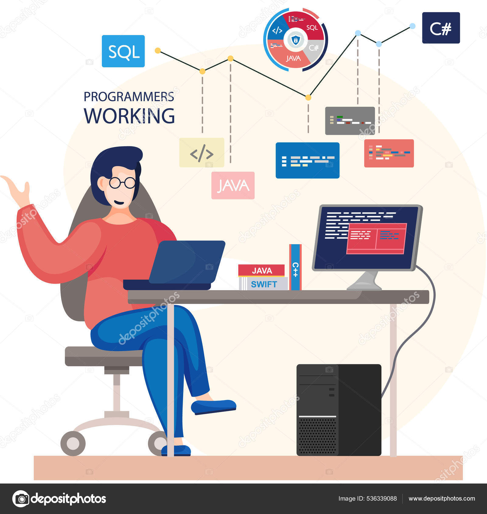 Programmer engineering and coding. Programmer working on web ...