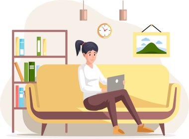 Genç iş kadını dizüstü bilgisayarda çalışıyor. Ofisteki sekreter çalışma alanı