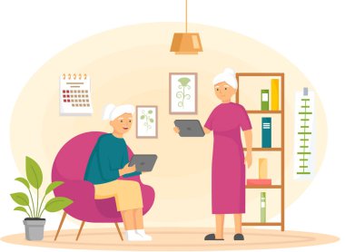 Evde dizüstü bilgisayar kullanan yaşlı çift o kadar mutlu ki, evde modern aletler kullanan yaşlı bayan.