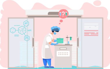 Bayan laboratuvar asistanı bazı notlar alıyor. Laboratuvarda test tüpüyle çalışan bilim adamı ya da doktor.