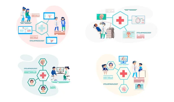 Otology doctor with patient. Otorhinolaryngology healthcare medicine or otolaryngology diseases — Stock Vector