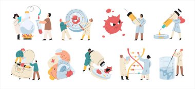 Bilim laboratuarında tıbbi ekipmanlarla araştırma yapan bilim insanları.