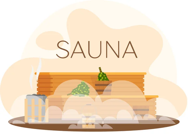 Banner-Vorlage für Sauna oder SPA-Zentrum mit Zubehör zur Entspannung im Dampfbad oder in der heißen Sauna — Stockvektor