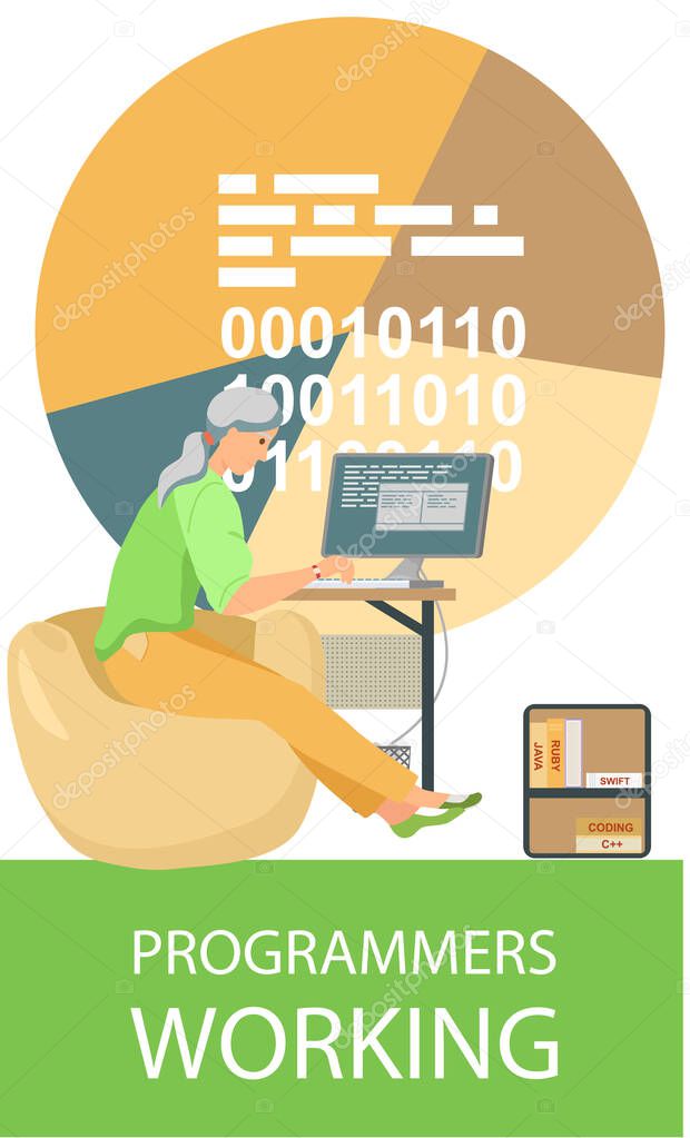 People work in field of cyber security. Programmer working on web development on computer