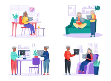 Yaşlılar telefon, oyun konsolu, bilgisayar, tablet ve dizüstü bilgisayar kullanarak yeni teknolojiler öğrenmeye çalışıyorlar.