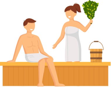 Çizgi filmdeki karakterler birlikte buhar banyosu yapıyorlar. Rahatlayın, sağlık, hamam, sağlık prosedürü