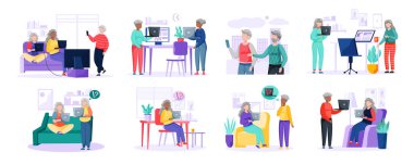 Yaşlılar telefon, oyun konsolu, bilgisayar, tablet ve dizüstü bilgisayar kullanarak yeni teknolojiler öğrenmeye çalışıyorlar.