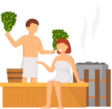 Çizgi filmdeki karakterler birlikte buhar banyosu yapıyorlar. Rahatlayın, sağlık, hamam, sağlık prosedürü