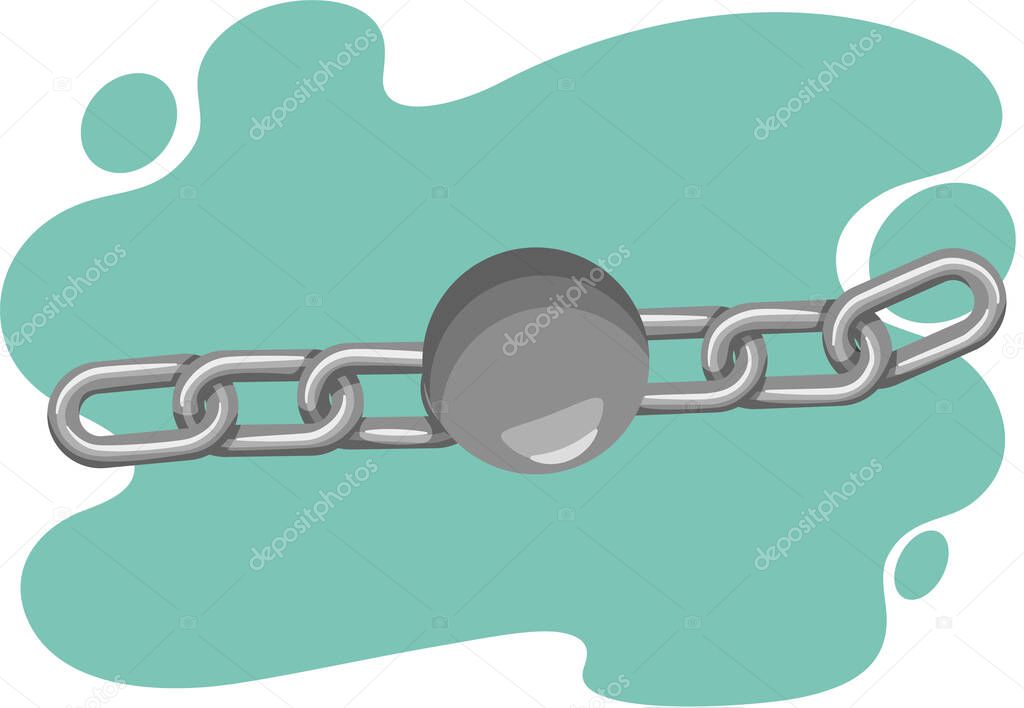 Old fashioned or retro ball and iron chain concept illustration for freedom or imprisonment