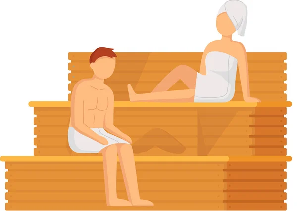 Cartoon people characters taking steam bath together. Relax, health, bathhouse, wellness procedure — Wektor stockowy