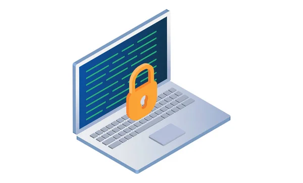 Gegevensbeschermingsconcept toegangshangslot voor beveiliging op desktop- of laptop beschermt gevoelige gegevens — Stockvector