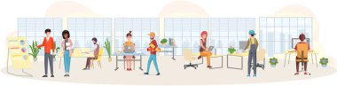 Ofis çalışanları. İş arkadaşları. Meslektaşlar proje takım çalışmasını tartışırlar. Ofis çalışanları iş ve iletişim