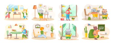 Hayvan karakterleri öğrencileri ya da öğrencileri okulda vakit geçirir. Eğitim tema sahneleri ayarlandı